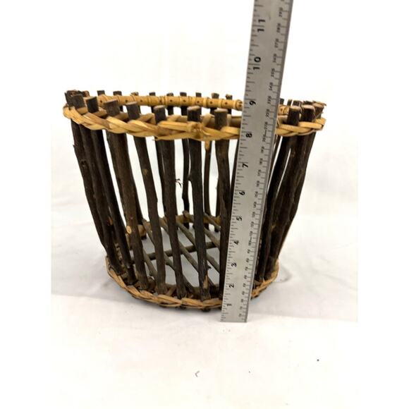 VTG Primitive Pine Tree Branch Gathering Basket Rustic Wooden Bowl 11.5"x9" - Picture 3 of 16